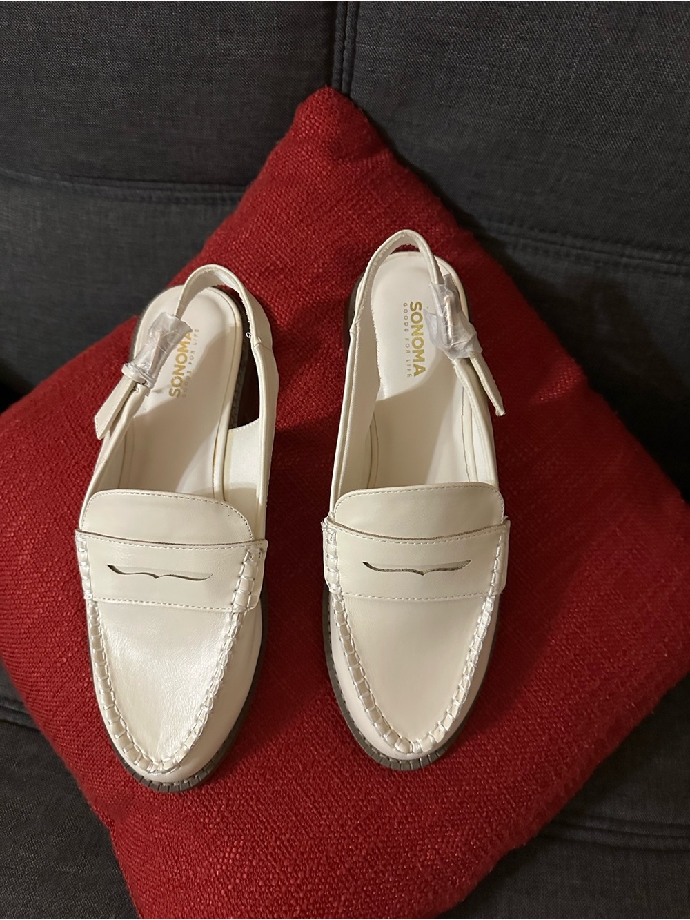 SONOMA Cream Leather Slingback Penny Loafers